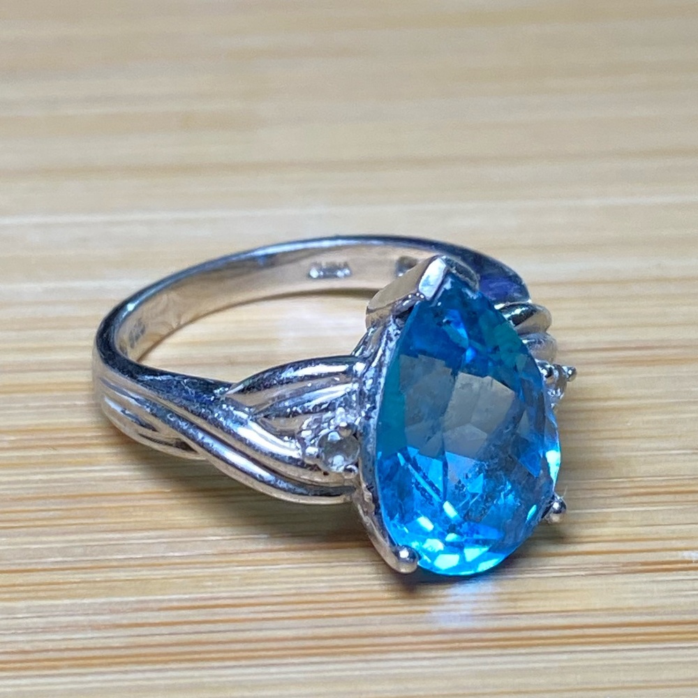 Women's Blue Stone Vintage Large Blue Topaz Silver Ring - Picture 5 of 16